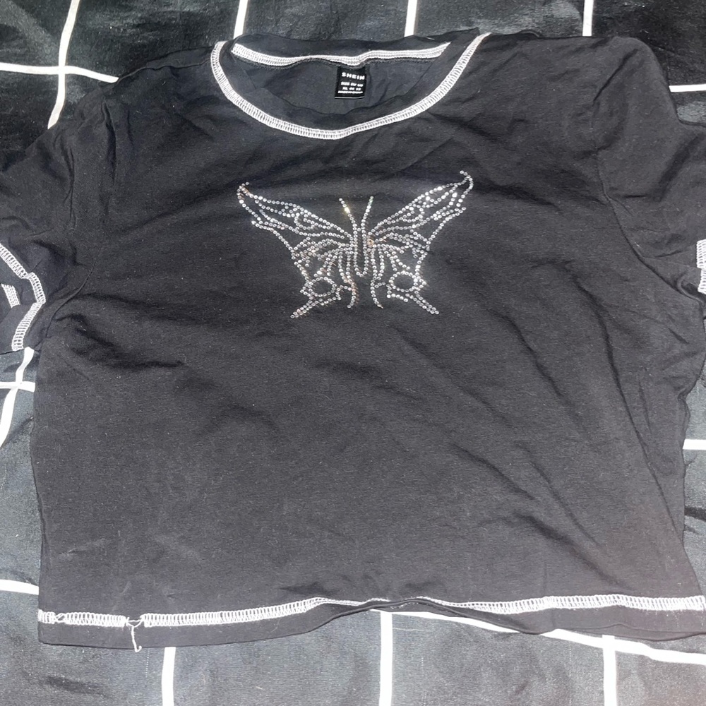 Butterfly Rhinestone Cropped Tee - Picture 2 of 2